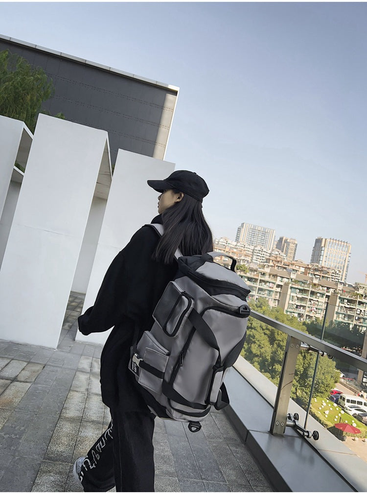 Grey Unisex Travel Bag with Utility Buckles and Wet/Dry Compartments 3