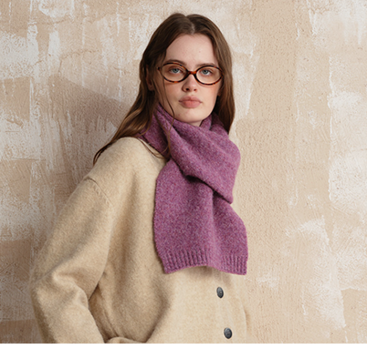 Purple Soft Wool Blend Knitted Scarf Women Men Winter Pure Color Neck Wrap (157x22cm) 3