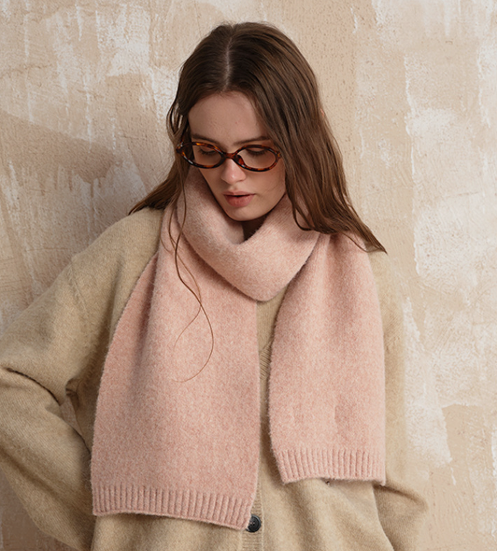 Pale pinkish gray Soft Wool Blend Knitted Scarf Women Men Winter Pure Color Neck Wrap (157x22cm) 3