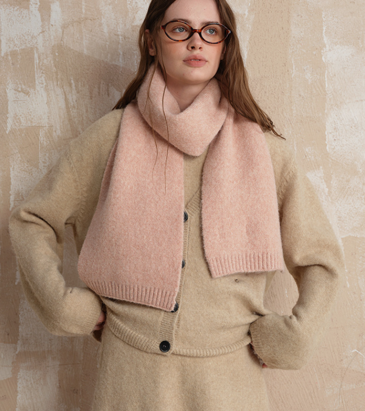 Pale pinkish gray Soft Wool Blend Knitted Scarf Women Men Winter Pure Color Neck Wrap (157x22cm) 4
