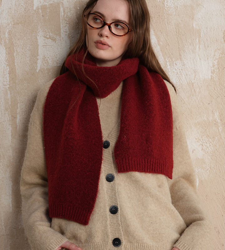 Red Soft Wool Blend Knitted Scarf Women Men Winter Pure Color Neck Wrap (157x22cm) 3
