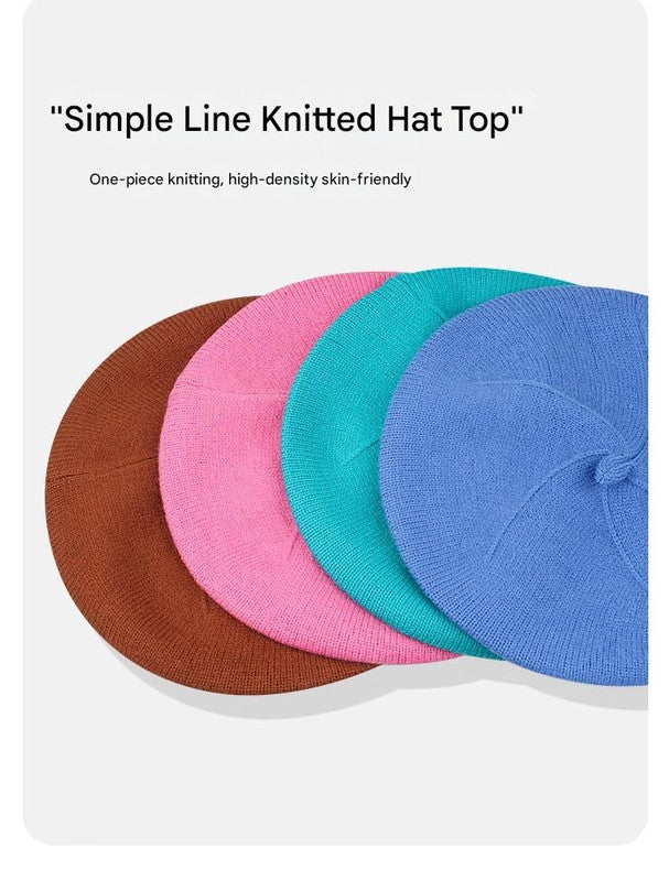 Blue Vintage Inspired Knitted Beret - Stretchy & Comfortable Wool Blend Cap 3
