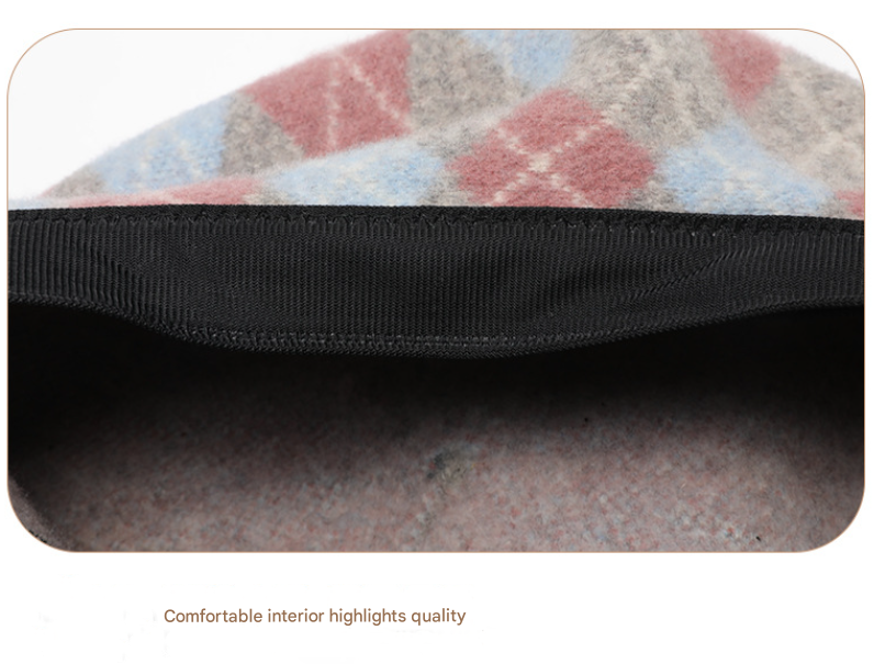 Diamond Colorblock Wool Beret - Stylish Plaid Painter Hat, Warm and Soft - (Orange) 4