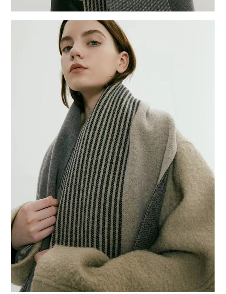 Grey Elegant Color Block Striped Scarf -Men's & Women's Versatile, Winter Warmth 165x29cm 4