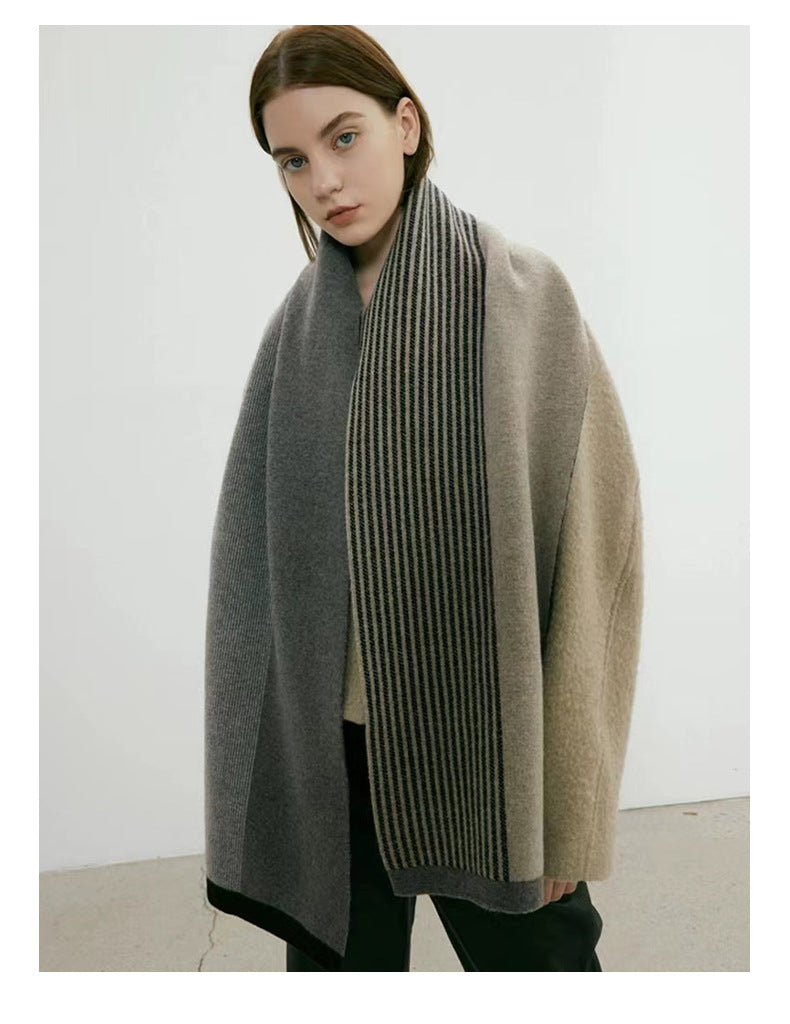 Grey Elegant Color Block Striped Scarf -Men's & Women's Versatile, Winter Warmth 165x29cm 5