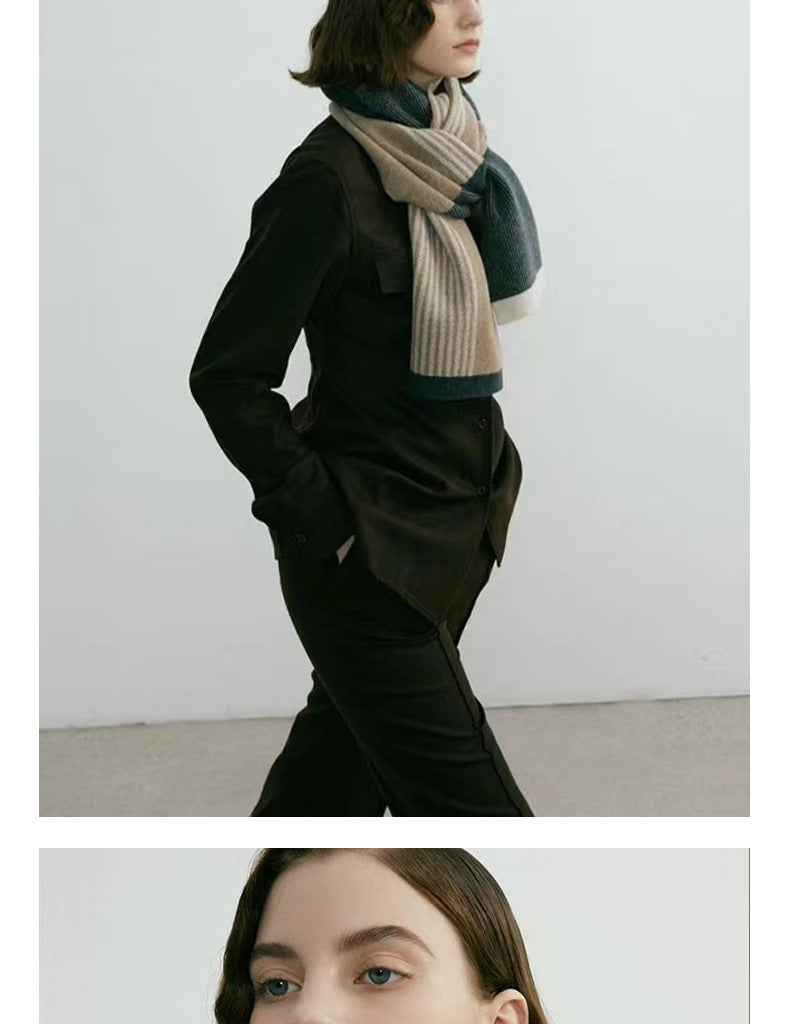 Green Elegant Color Block Striped Scarf -Men's & Women's Versatile, Winter Warmth 165x29cm 3