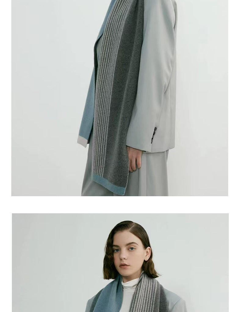 Blue Elegant Color Block Striped Scarf -Men's & Women's Versatile, Winter Warmth 165x29cm 3