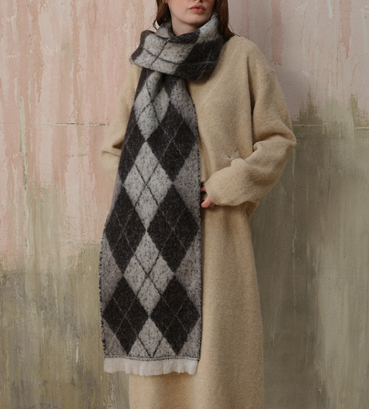 (Black+Grey)Two-Tone Argyle Pattern Scarf - Ladies' Warm Fashion Neckwear, 210x33cm 4
