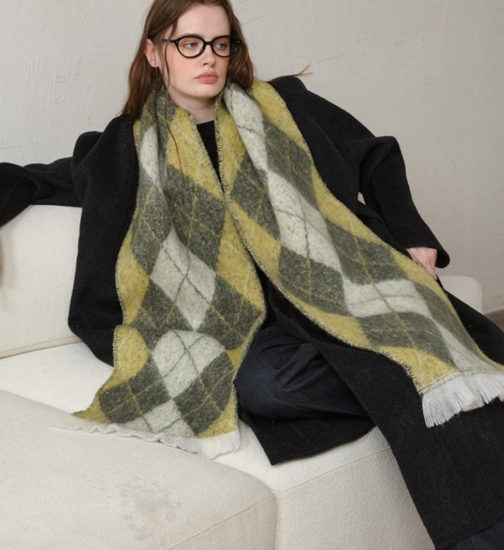 (Yellow+Green)Two-Tone Argyle Pattern Scarf - Ladies' Warm Fashion Neckwear, 210x33cm 3
