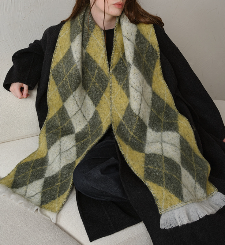(Yellow+Green)Two-Tone Argyle Pattern Scarf - Ladies' Warm Fashion Neckwear, 210x33cm 4
