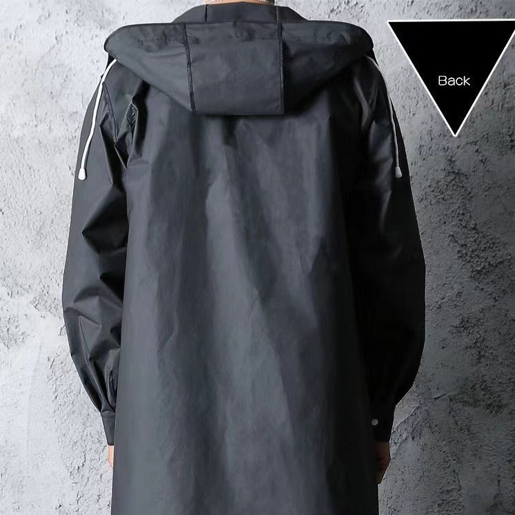 Stylish Black Trench Raincoat - Extra Long, Hooded, for Hiking & Fishing - L 3
