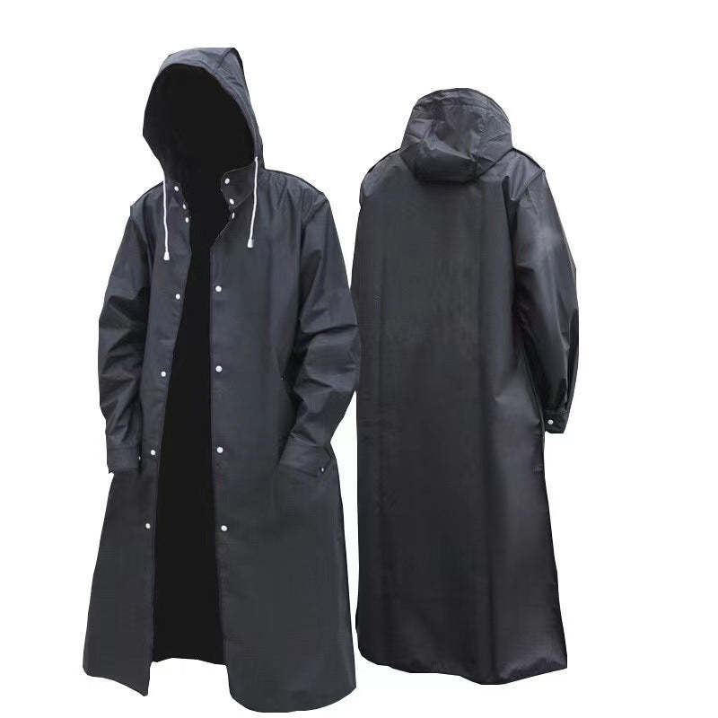 Stylish Black Trench Raincoat - Extra Long, Hooded, for Hiking & Fishing - L 4