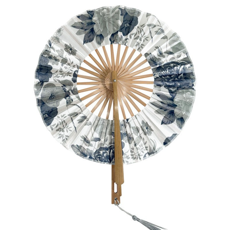 2 PCS Floral Bamboo Folding Hand Fan - Traditional Chinese Style Round Folding Design (Elegant ink flower) 3