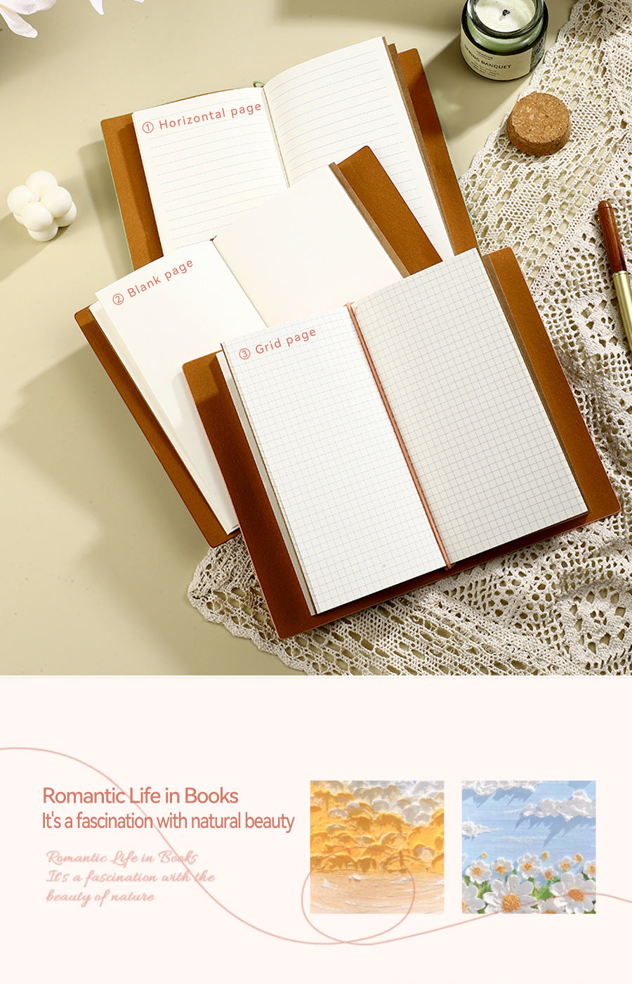 Brown 2-Pack Vintage Floral Embossed PU Leather Journals - 192 Pages Each 3