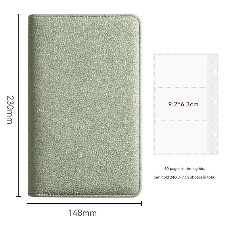 Green PU Leather Zippered Photo Album - Holds 240 3" Prints