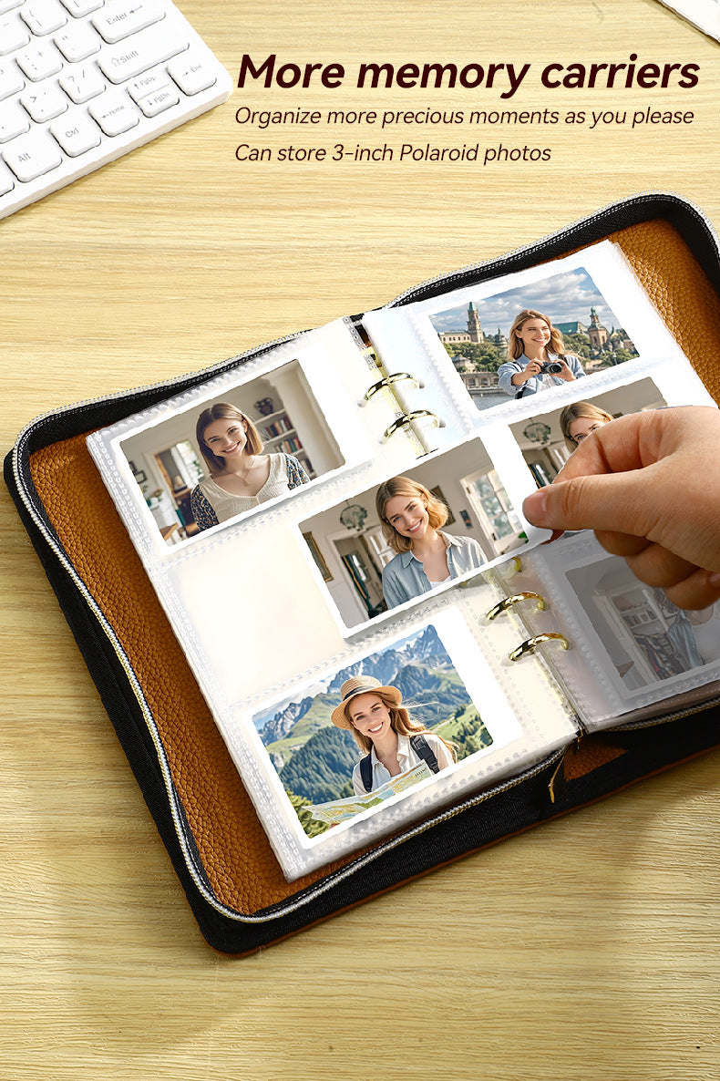 Gray PU Leather Zippered Photo Album - Holds 240 3 Prints" 4