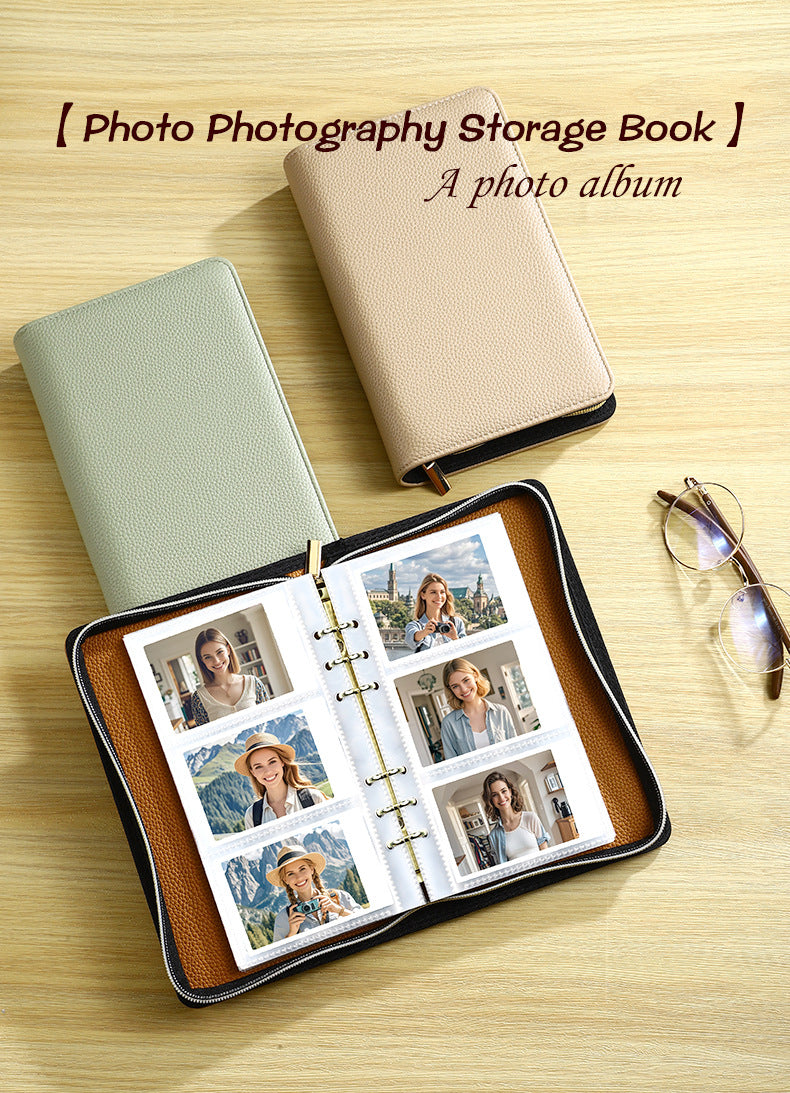 Brown PU Leather Zippered Photo Album - Holds 240 3 Prints"
