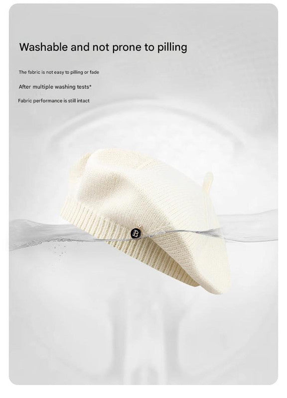 White Vintage Inspired Knitted Beret - Stretchy & Comfortable Wool Blend Cap 3