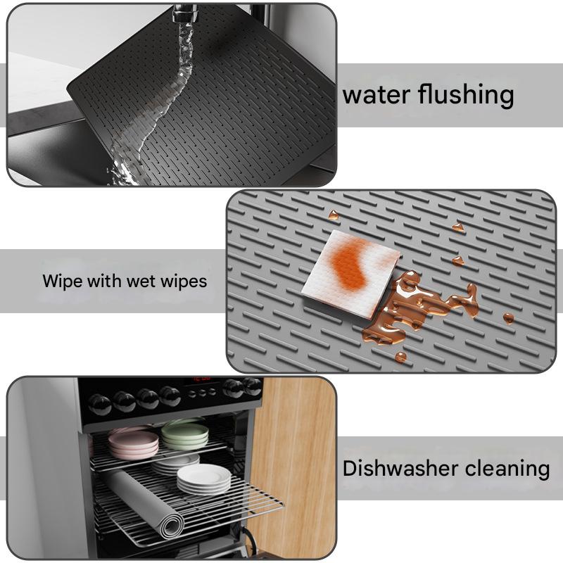 Black Extra Large Silicone Countertop Protector & Dish Drying Mat - Dishwasher Safe (71x50cm) 3