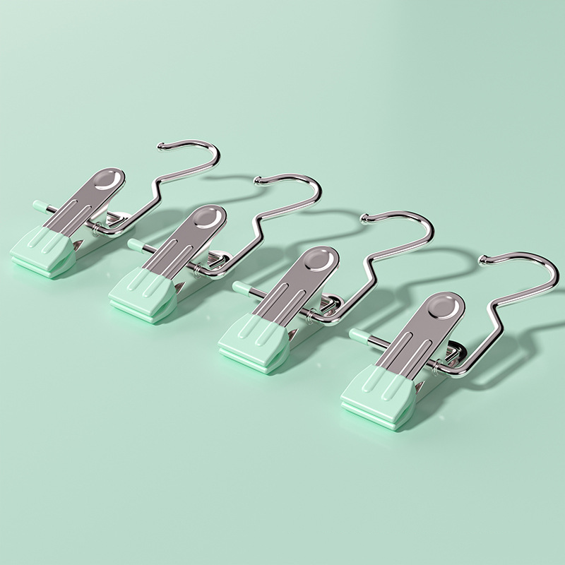 Light green Stainless Steel Hanging Clips (35 PCS) - Strong Grip for Pants, Hats, Socks, Laundry