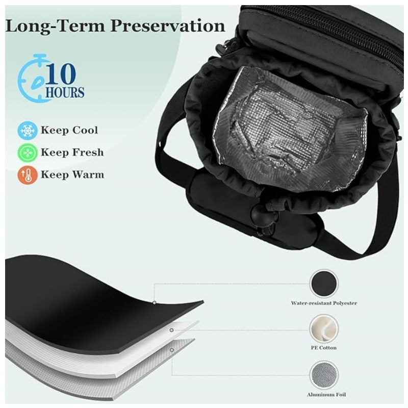 Black Portable Crossbody Water Bottle Holder with Multiple Pockets - Thermal Cooler Bag 4