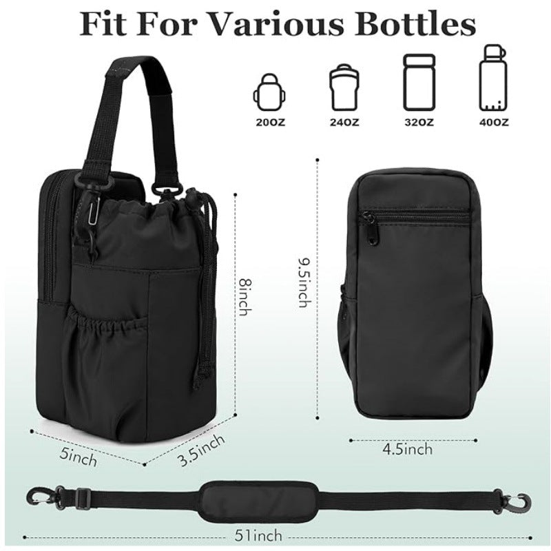 Black Portable Crossbody Water Bottle Holder with Multiple Pockets - Thermal Cooler Bag 6
