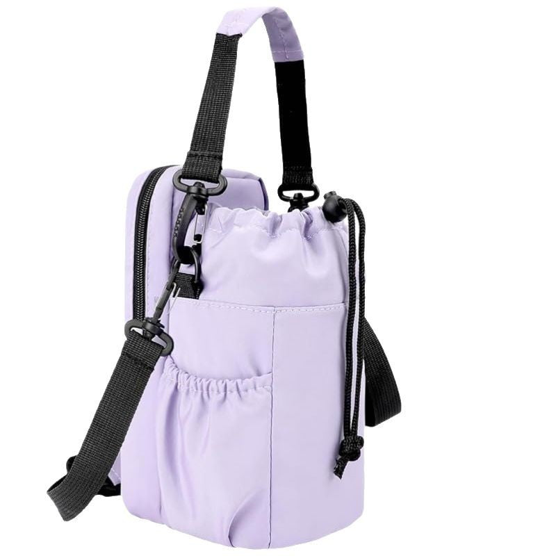 Purple Portable Crossbody Water Bottle Holder with Multiple Pockets - Thermal Cooler Bag