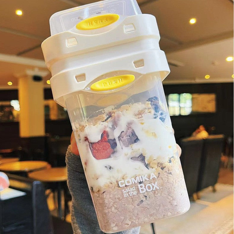 White Portable salad cup with ingredient compartment and fork and spoon - enjoy breakfast on the go 3
