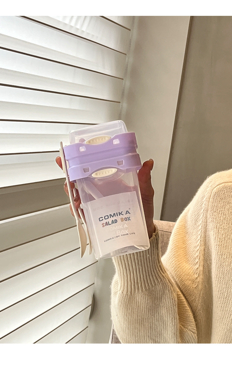 Purple Portable salad cup with ingredient compartment and fork and spoon - enjoy breakfast on the go 3