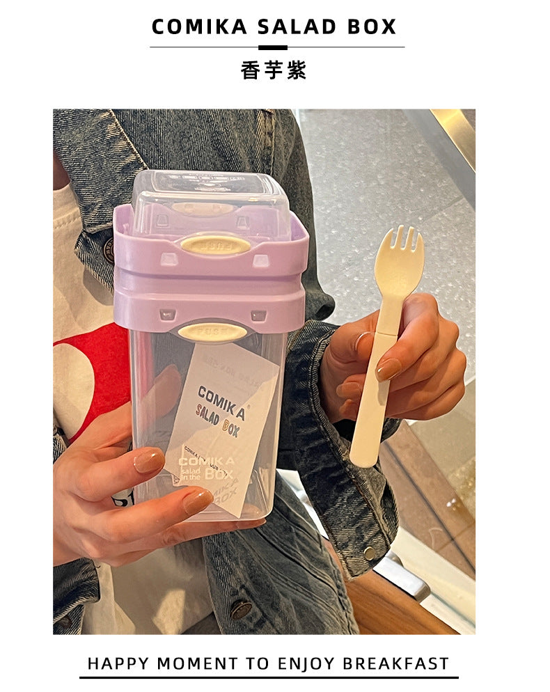 Purple Portable salad cup with ingredient compartment and fork and spoon - enjoy breakfast on the go 4