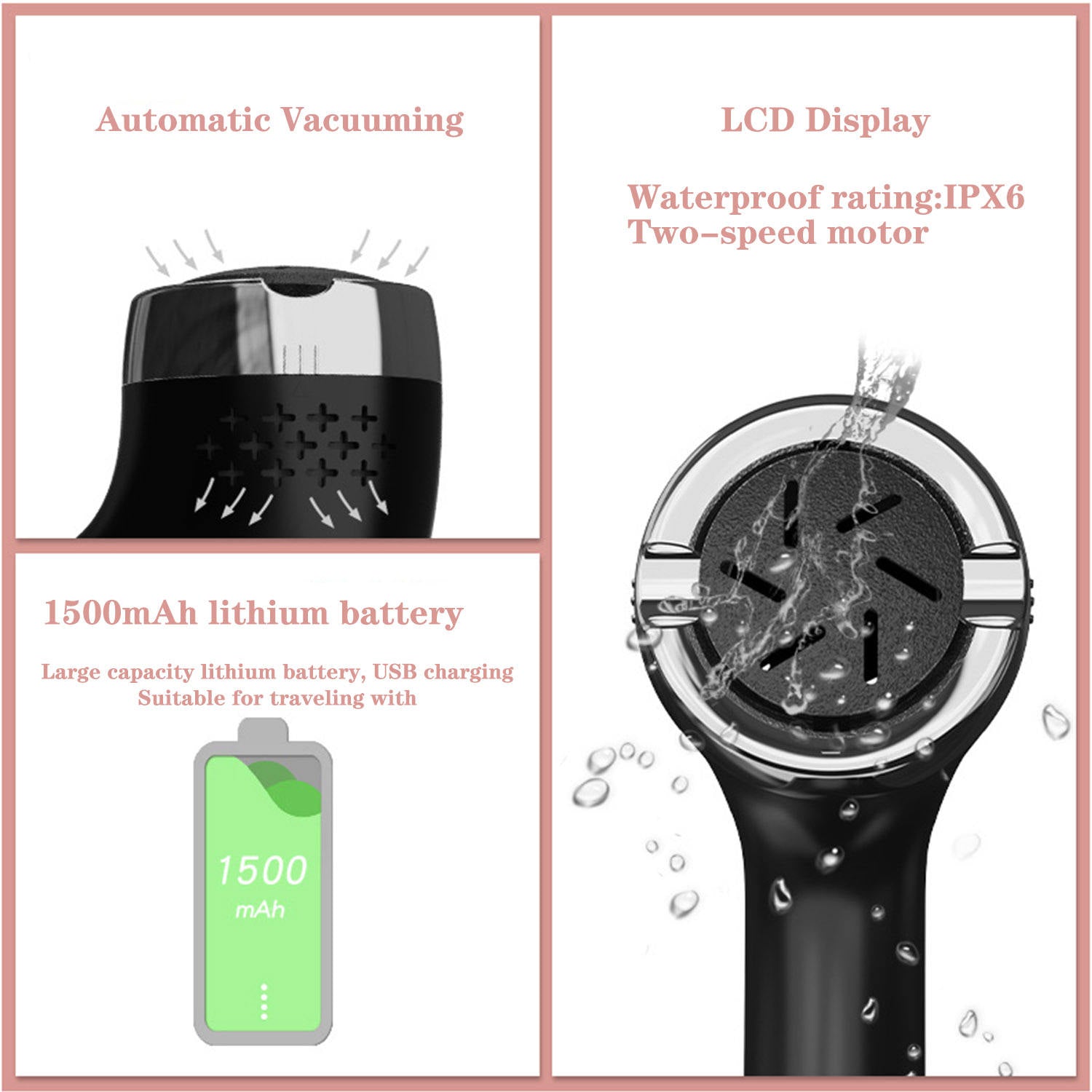 Black Rechargeable Electric Foot Grinder with Suction - Complete 10-Piece Pedicure Kit 3