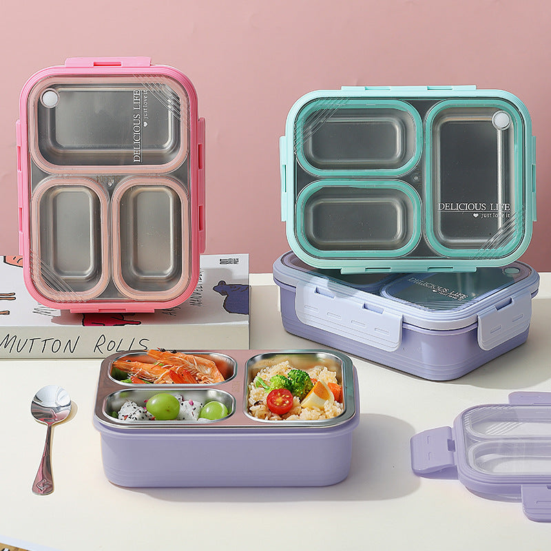 Green 3-Compartment Stainless Steel Bento Lunch Box - Leak-Proof, for Kids & Adults for School & Office 3