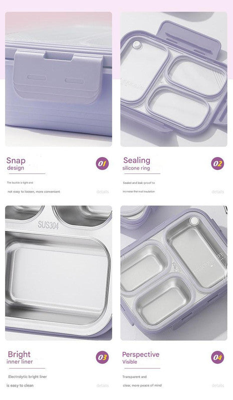 Green 3-Compartment Stainless Steel Bento Lunch Box - Leak-Proof, for Kids & Adults for School & Office 5