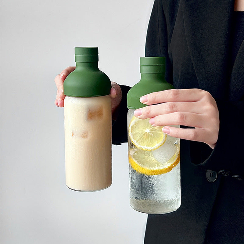 Style Cold Brew Bottle - 450ml Glass, Leak-Resistant Silicone Top Green Silicone Lid 4