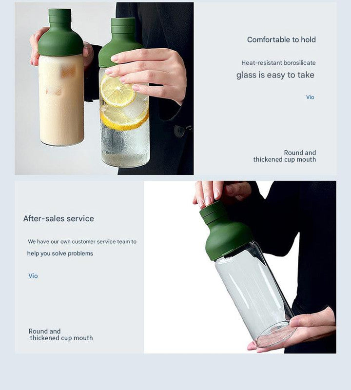 Style Cold Brew Bottle - 450ml Glass, Leak-Resistant Silicone Top Green Silicone Lid 6