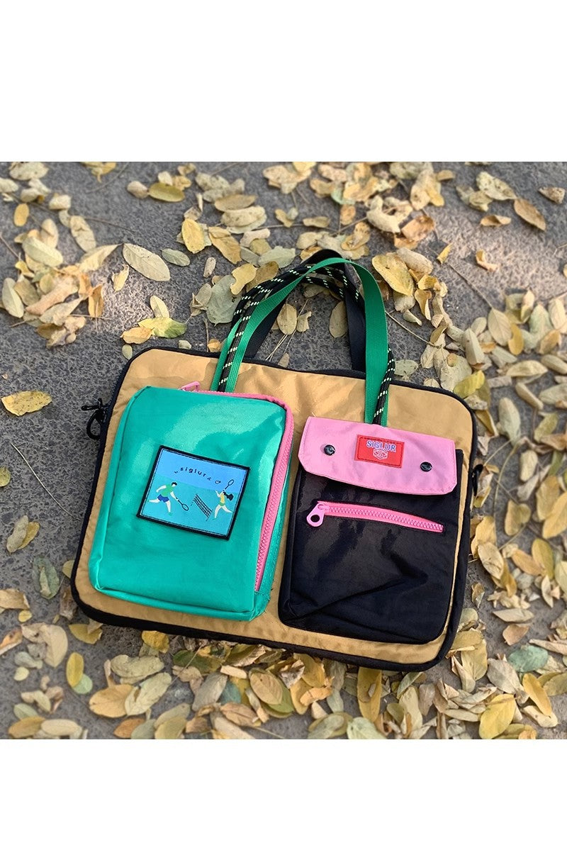 Black Color Block Canvas Laptop Tote Bag - Funky Multi-Pocket Design for Women (37*31*3cm) 3