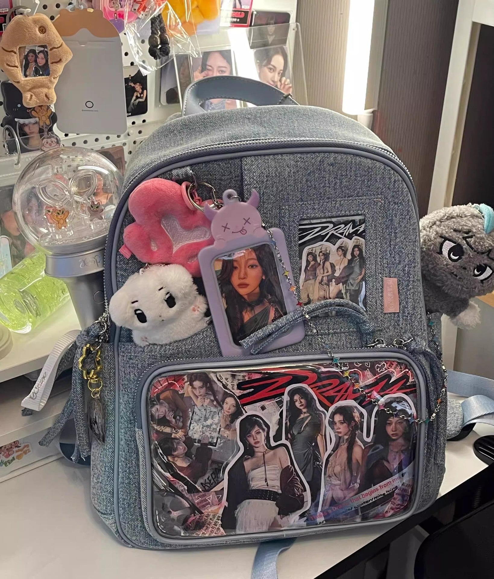 Dark blue Large Capacity Anime Denim Bookbag for School Commute  Anime Fans 3