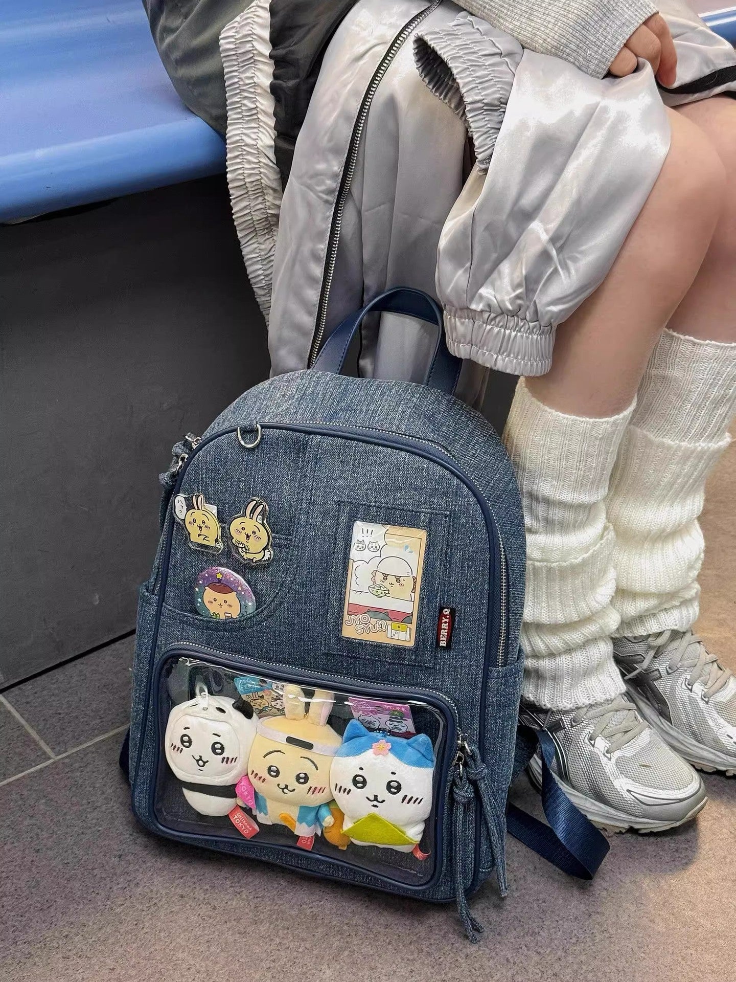 Dark blue Large Capacity Anime Denim Bookbag for School Commute  Anime Fans 4