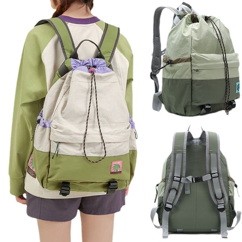 Beige Stylish Lightweight Drawstring Backpack for Women Men Hiking Travel 4