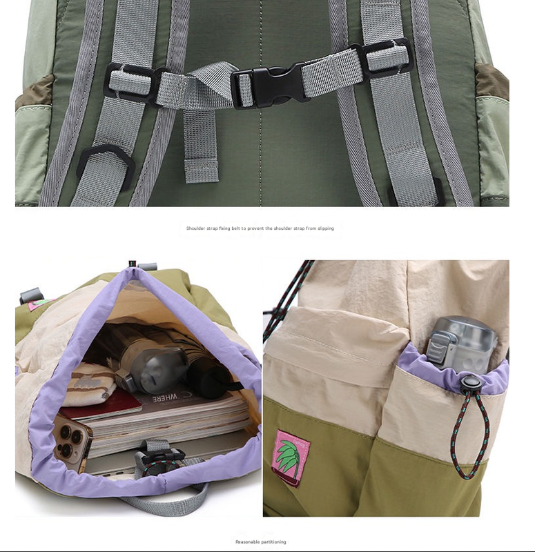 Beige Stylish Lightweight Drawstring Backpack for Women Men Hiking Travel 5