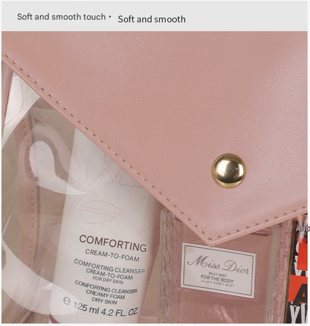 White Chic Envelope Makeup Bag with Transparent Waterproof Design 3