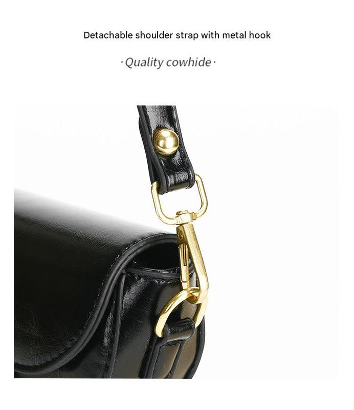 Black Chic Saddle Crossbody Bag with Wide Guitar Strap - PU Leather 3
