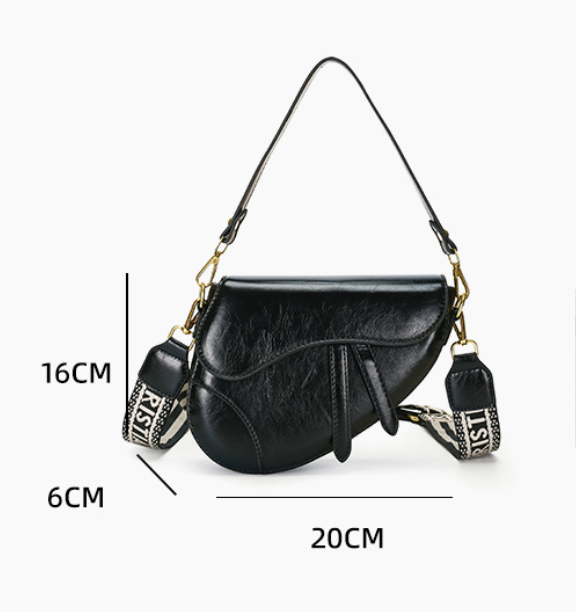 White Chic Saddle Crossbody Bag with Wide Guitar Strap - PU Leather 5