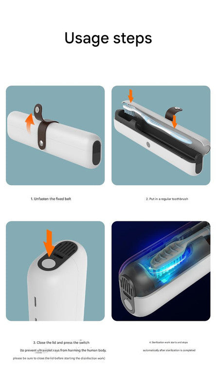 Travel UVC Toothbrush Sanitizer Box - Magnetic Closure, Rechargeable 7