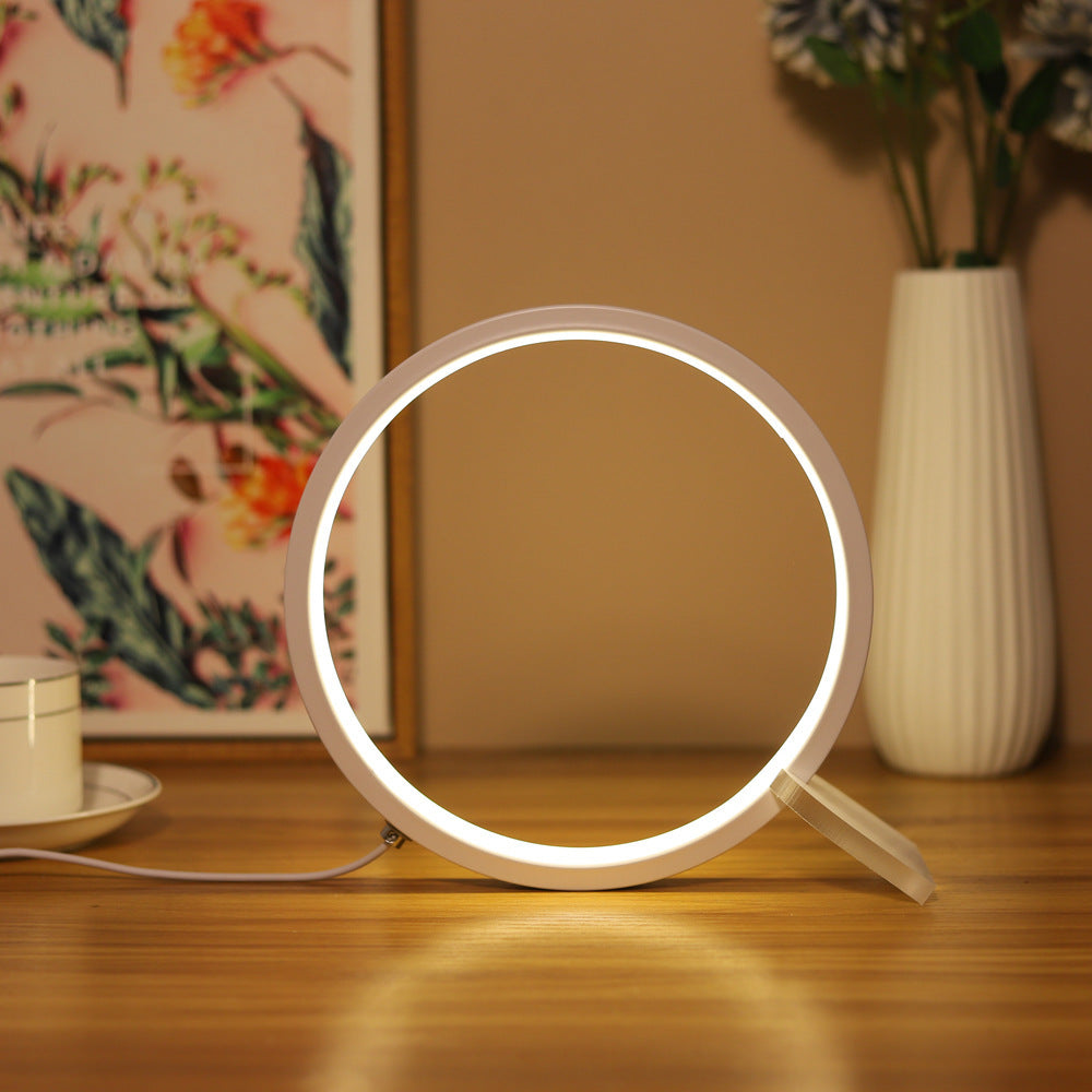 Modern LED Ring Desk Lamp - USB Powered, 3 Color Modes, Dimmable