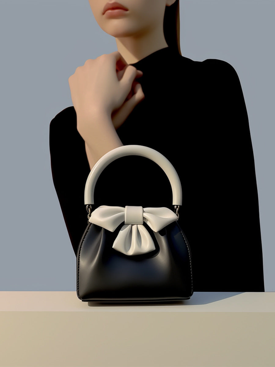 Statement Bow Mini Handbag - Black & White Color Block Top Handle 3