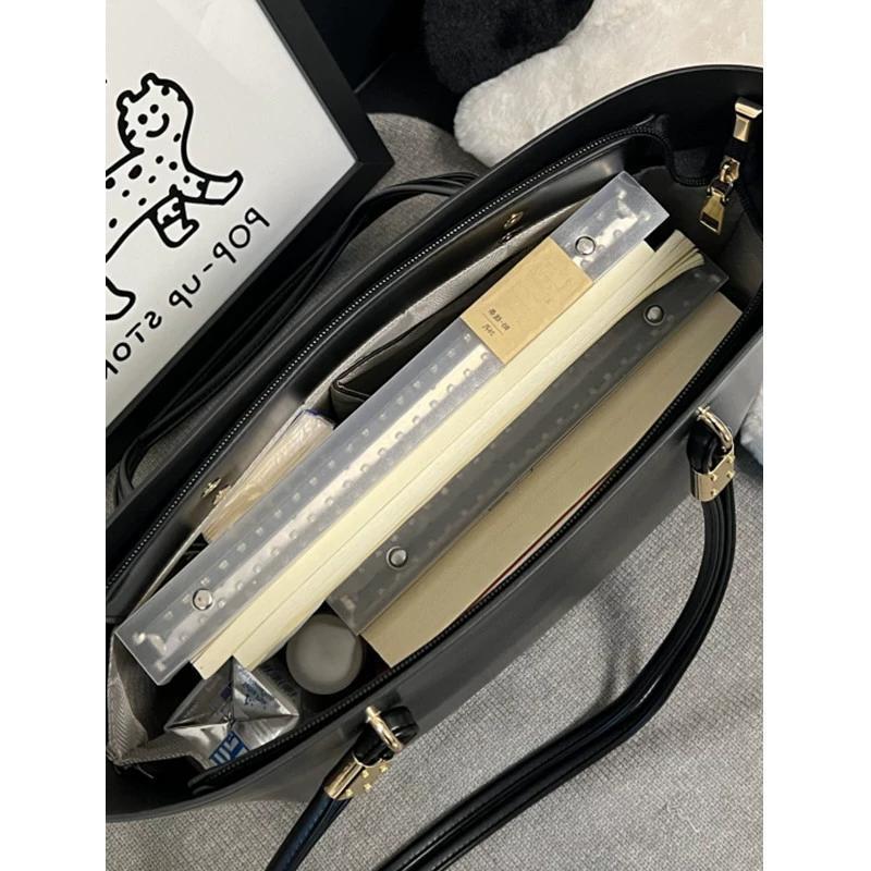 Classic Black PU Leather Tote Bag - Large Capacity Shoulder Bag 3
