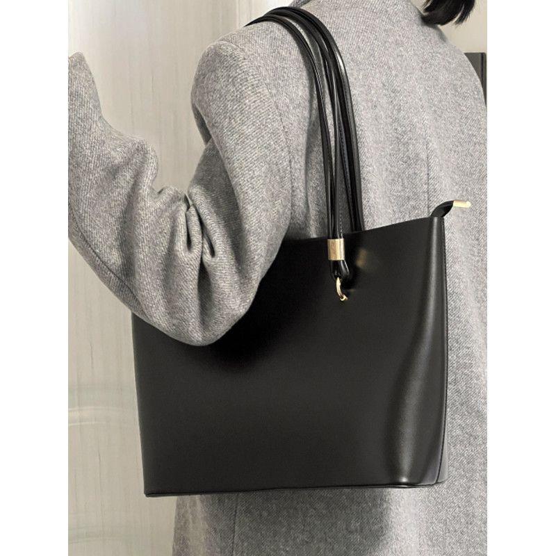Classic Black PU Leather Tote Bag - Large Capacity Shoulder Bag 4