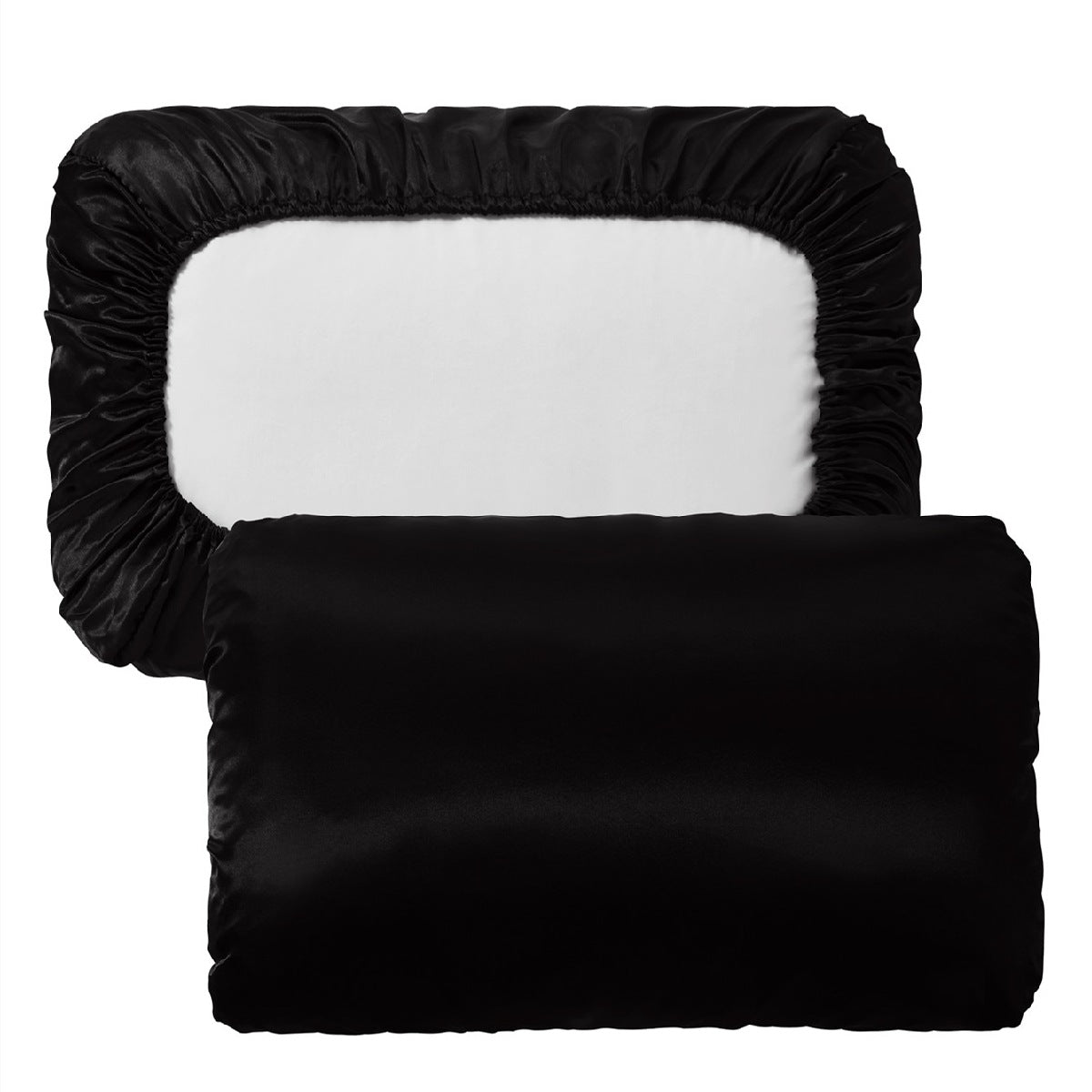 Black Silky Satin Pillowcase Pair - Smooth for Hair & Skin, Elastic Fitted (46x70+16cm)