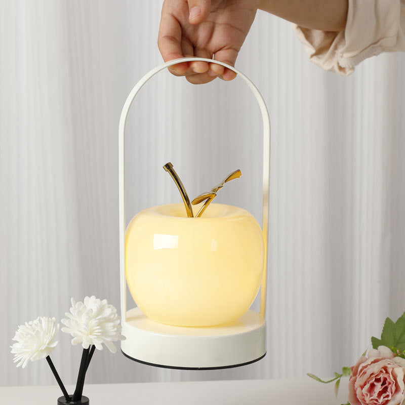 Yellow Decorative Apple Table Lamp - USB-C,  3 Light Modes, Metal Handle